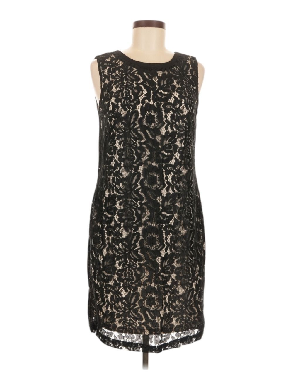 White House Black Market Black Lace Mini Dress with Nude Underlay
